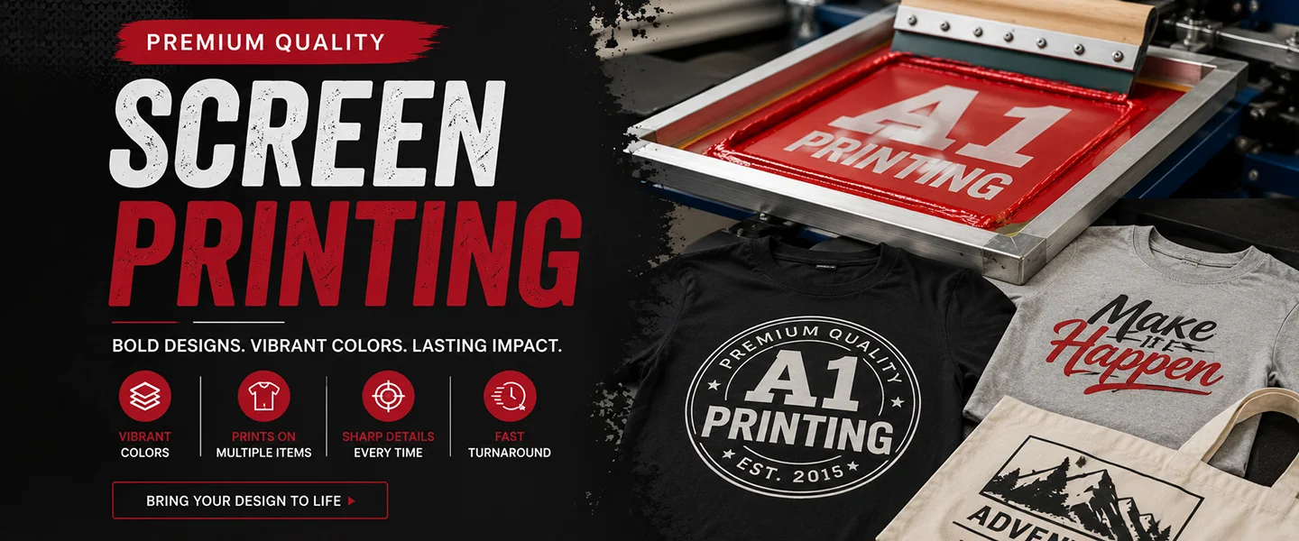 Automatic screen printing press printing t-shirts at A1printing